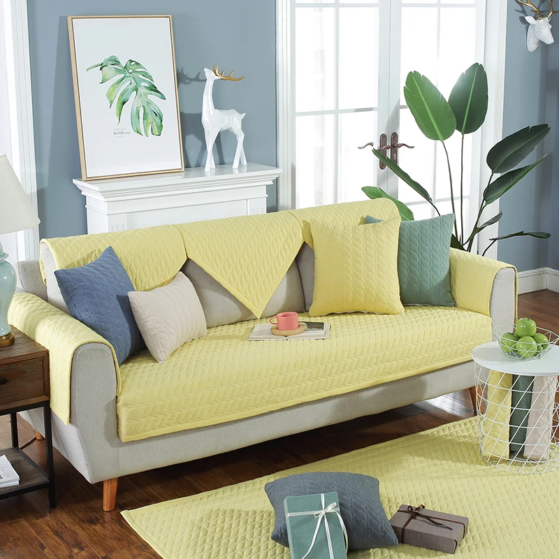 Хлопковый чехол для дивана нескользящий и грязный однотонный диванная подушка