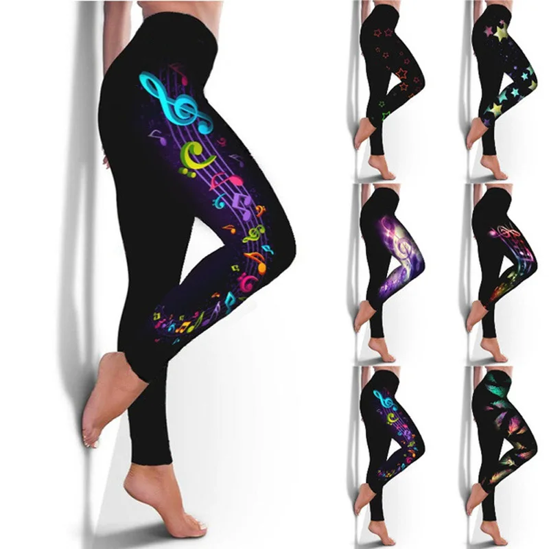 Фото Женские штаны для йоги с завышенной талией цветные принтом звезд
