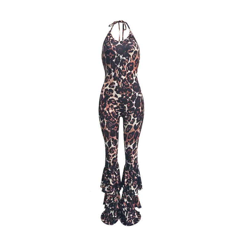 

Echoine Sexy Print Leopard Jumpsuit Bandage Backless Long Wide Pnats Rompers Womens Jumpsuit Overalls For Women