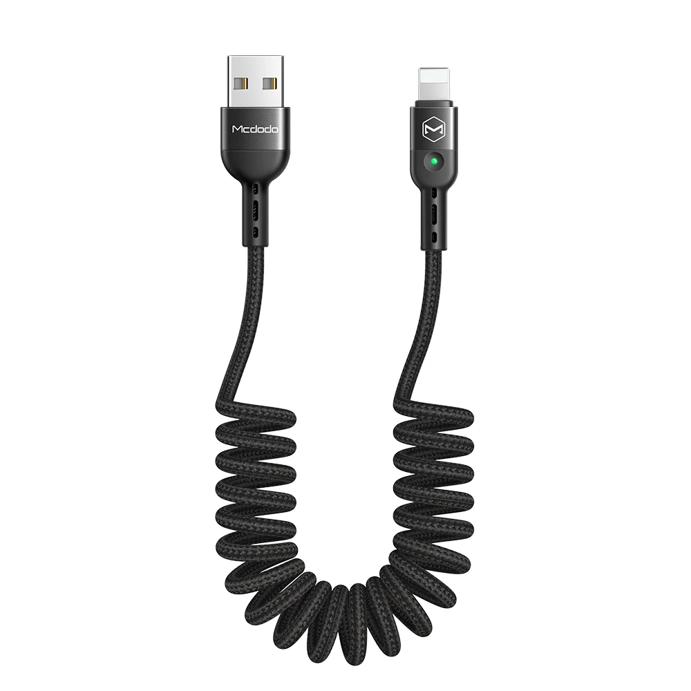 Black Mcdodo 1,8 м весенний удлиняющий usb-кабель для быстрой зарядки для IPhone XS MAX XR X 8 7 6 Plus светодиодный usb-кабель для передачи данных и зарядки мобильных телефонов - Цвет: Black