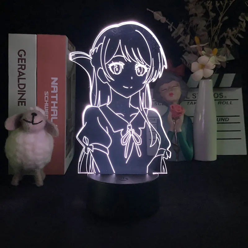 

3D ночной Светильник будильник база светильник яркие базовые Kanojo Okarishimasu Chizuru Ichinose манга короткая футболка с героями из японского аниме «...