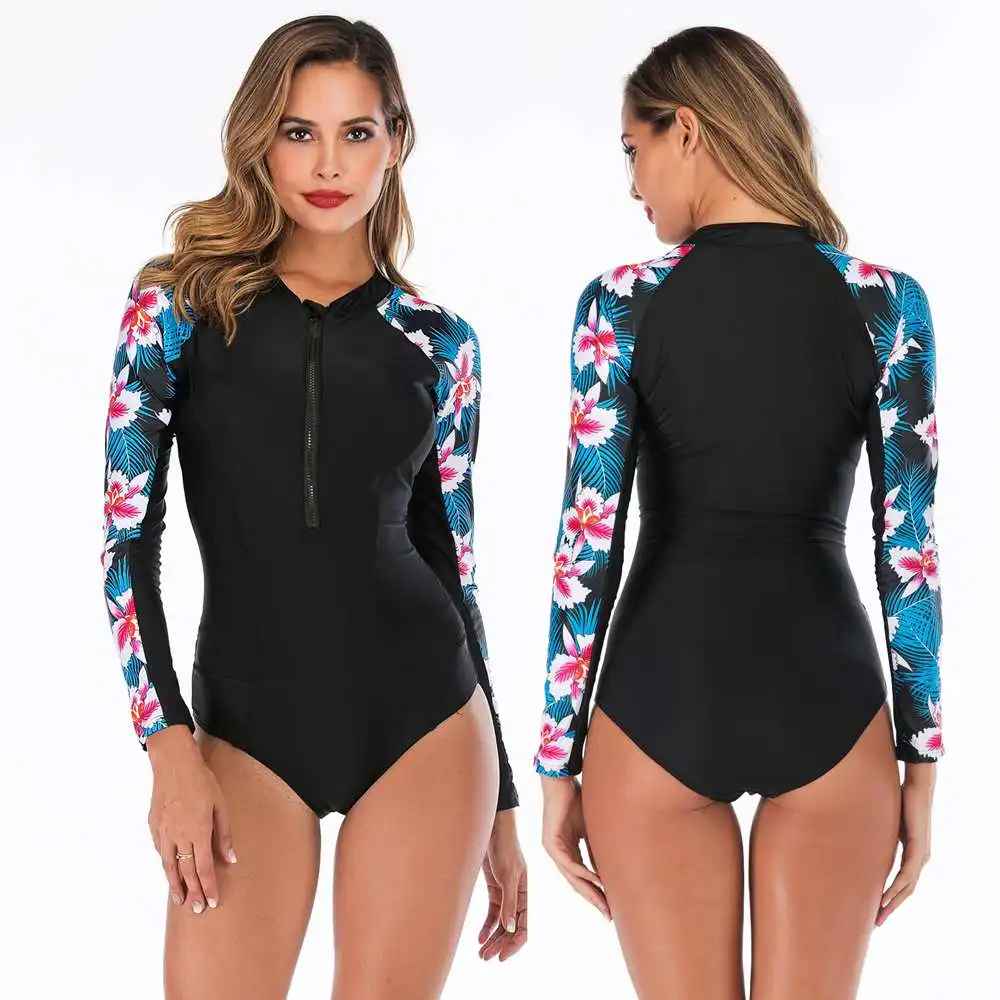 2020 Sport Women One Piece Rash Guard Long Sleeve Swimwear Push Up Bathing Suit Plus Size Swimsuit Vintage Surfing Swim XXL | Спорт и