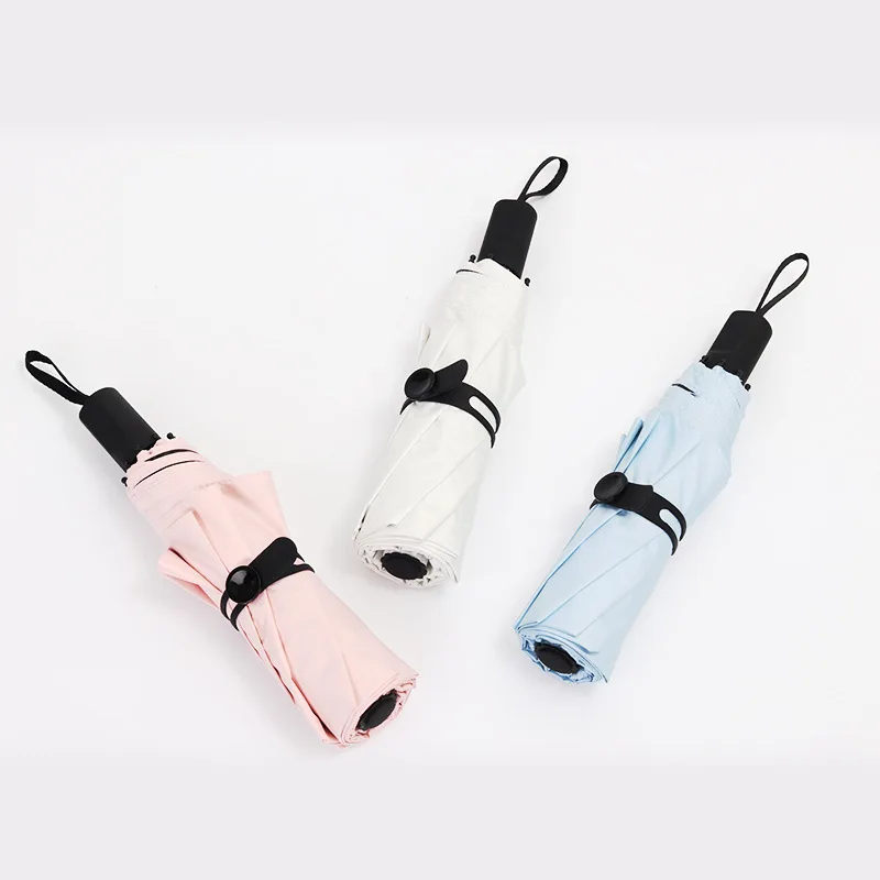 Женский зонт двойного назначения простой однотонный складной с 3 черными клеями