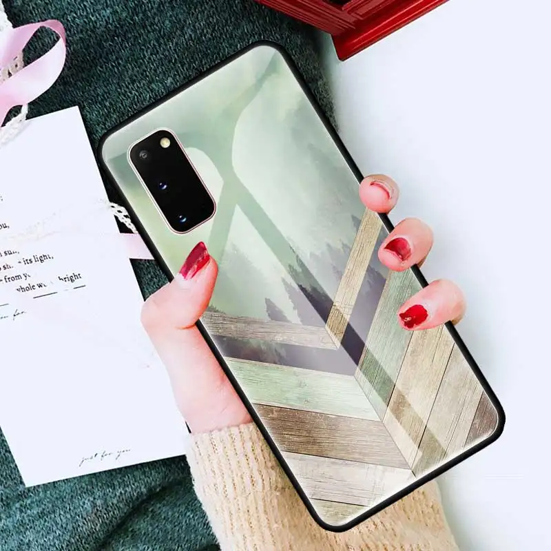 

Forest Geometry Wood Glass Phone Case for Samsung Galaxy S20 FE S10 Plus S10E S9 S8 for Note 8 9 10 Lite 20 Cover Back Coque Bag