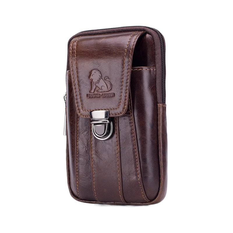 

LAOSHIZI Waist Bag For Men Leather Mobile Mini Business Phone Wallet 91116