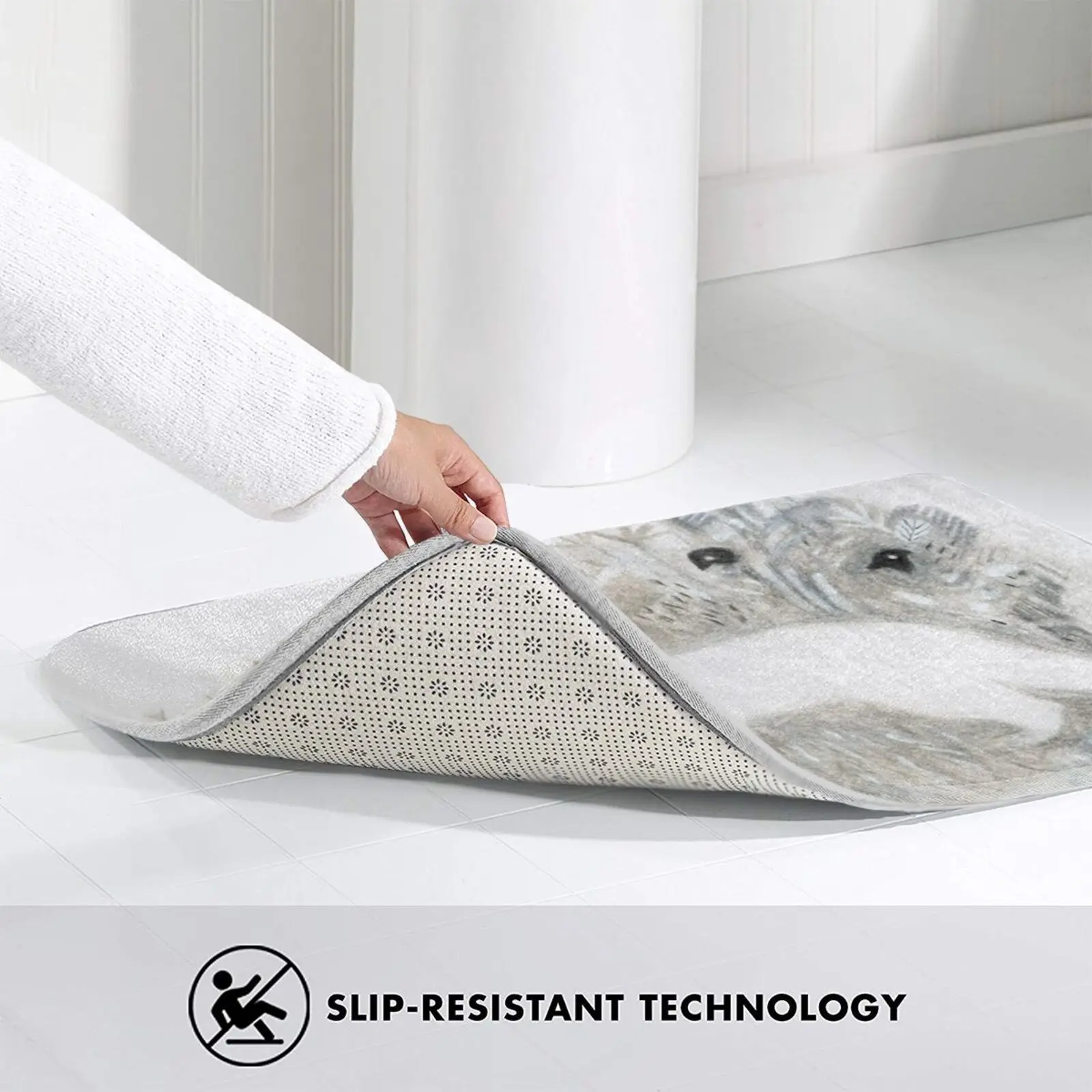 

Hide And Seek Carpet Mat Rug Cushion Soft Non - Slip Animals Ermine Birds Nature Wildlife Woodland Greys Black White