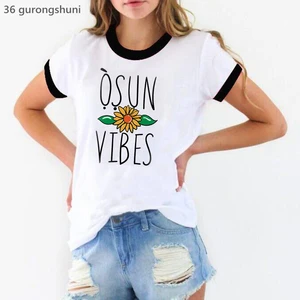Oshun Vibes Sunflower Graphic Print Tshirt WomenS Clothing African Goddess T-Shirt Femme Aesthetic Clothes T Shirt Female