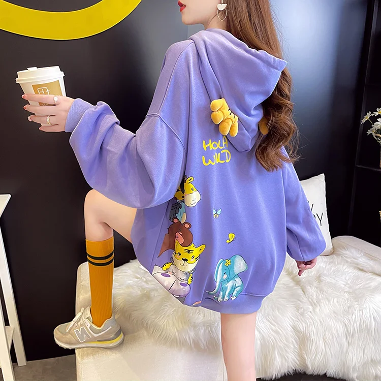 

Осенний Новый универсальный свободный свитер средней длины с капюшоном в Корейском стиле для женщин весом 200 кг