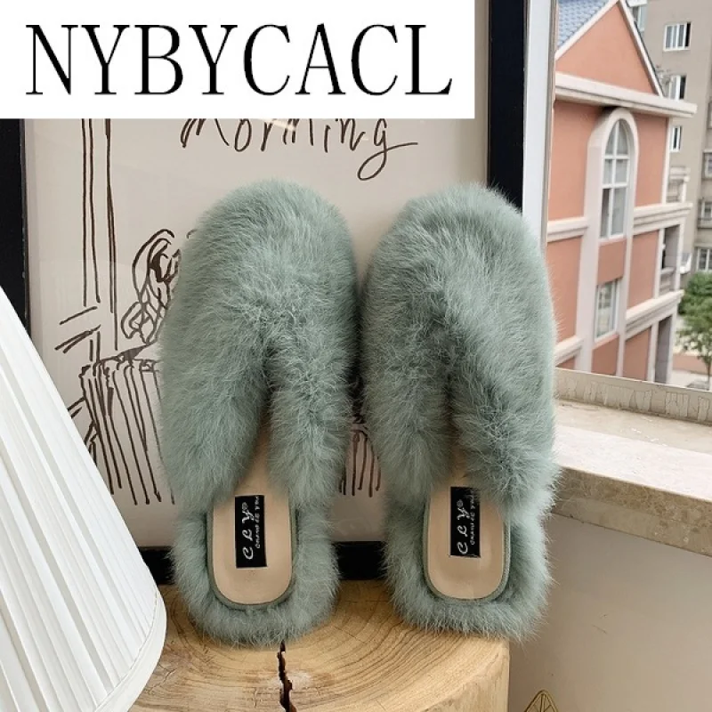 

2022 NEW Fur Shoes Ladies' Slippers Luxury Slides Cover Toe Butterfly-Knot Slipers Women Loafers Female Mule Low Plush Designer