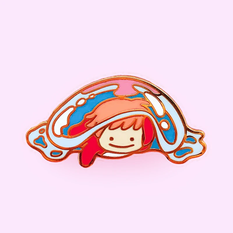 Kawaii Ponyos Золотая рыбка брошь в форме принцессы брошки эмаль металлические значки