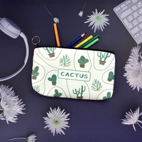 cartoon cactus print canvas pencil case cute portable stationery box student pen holder supplies pencil bag pen pouch stationery