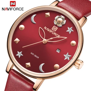 Часы наручные NAVIFORCE женские водонепроницаемые, брендовые Роскошные модные с кожаным браслетом, с Луной и звездами, подарок для женщин