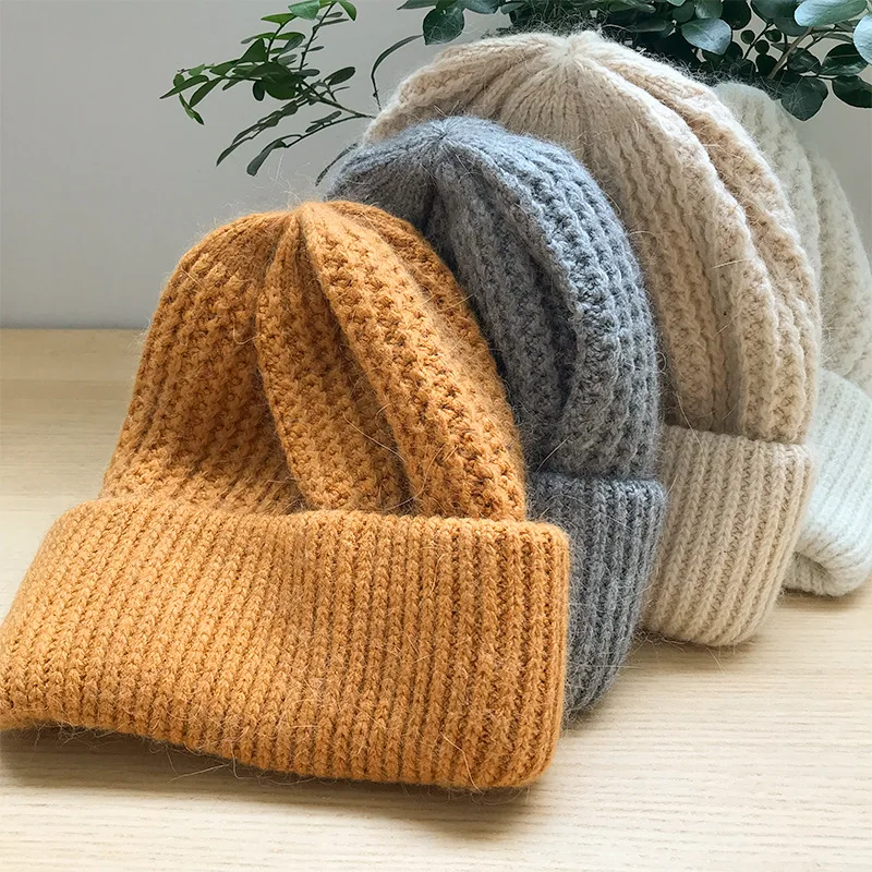 2019 женская вязаная утолщенная теплая шапка зимние шапки для женщин бини голубые