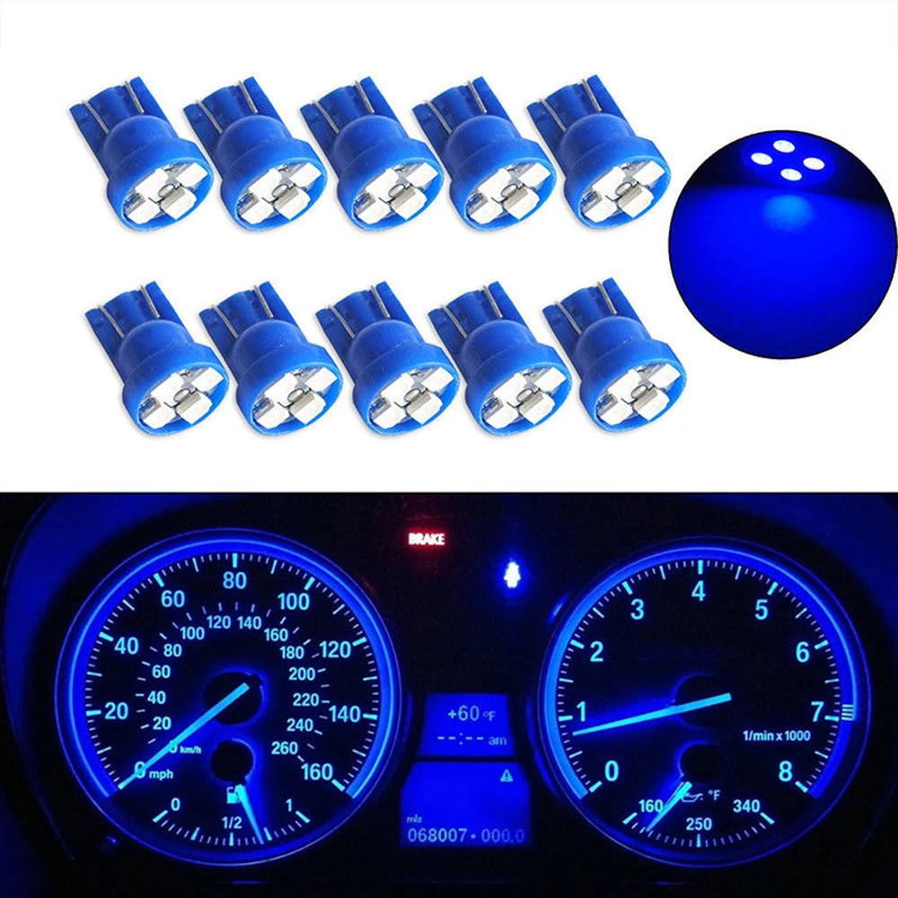 

10Pcs LED Light Car Gauge Speed Dash Bulb Dashboard instrument Light Wedge Interior Lamp B8.5D 509T B8.5 5050 Led 1 SMD T5 Lamp