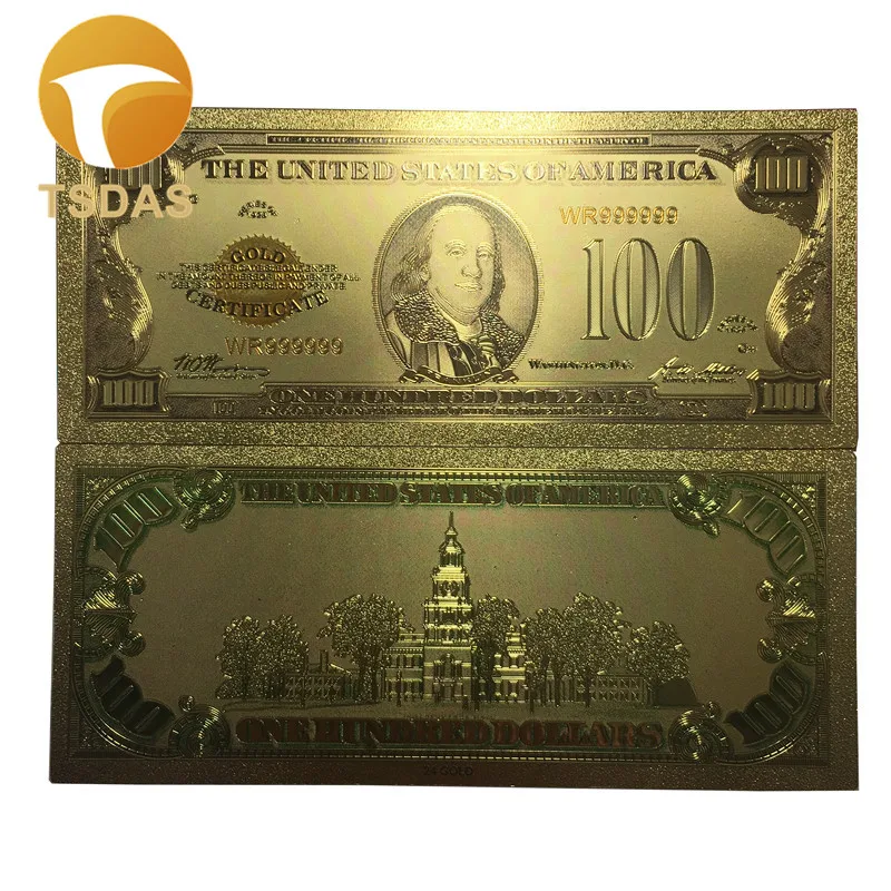 Банкноты из золотой фольги 10 шт./компл. 24k купюр американский доллар 100 цвет Редкие