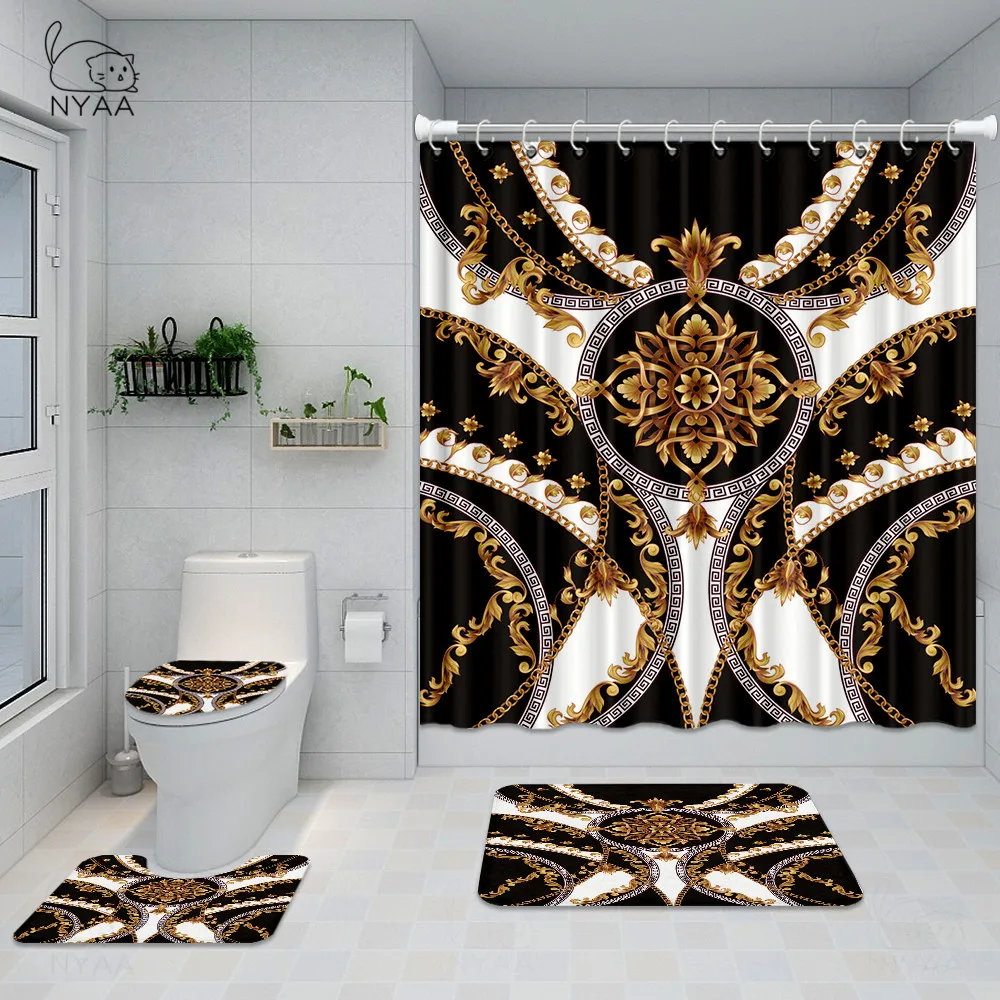 4 шт. водонепроницаемые шторы для ванной и душа с принтом|Шторы душа| |