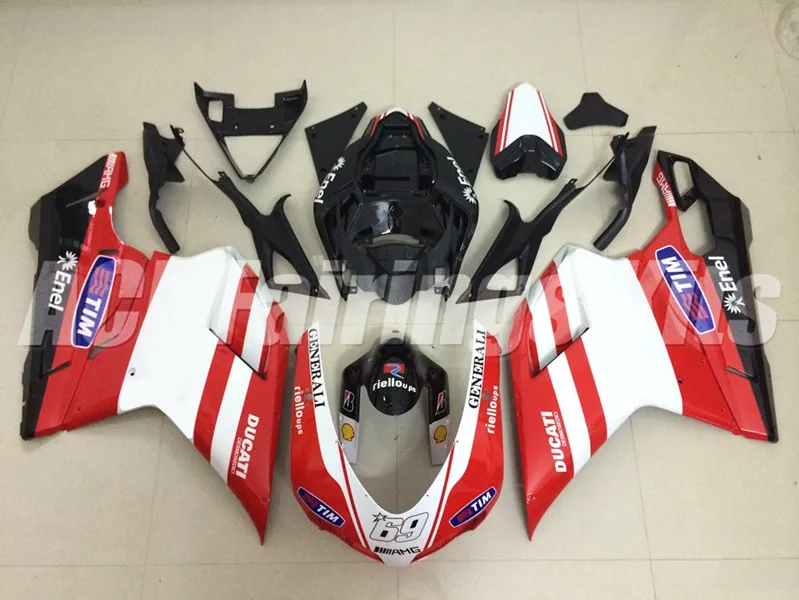 

New ABS whole Motorcycle Fairings Kit Fit for Ducati 848 1098 1198 2007 2008 2009 2011 2012 Bodywork set Custom Free Red white