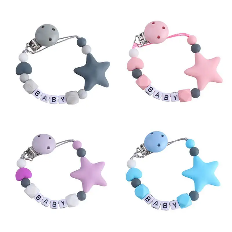 New Personalized Baby Silicone Pacifier Chain Love Silicone Pacifier Baby Name Custom Five-Pointed Star Teether Anti-Drop Chain