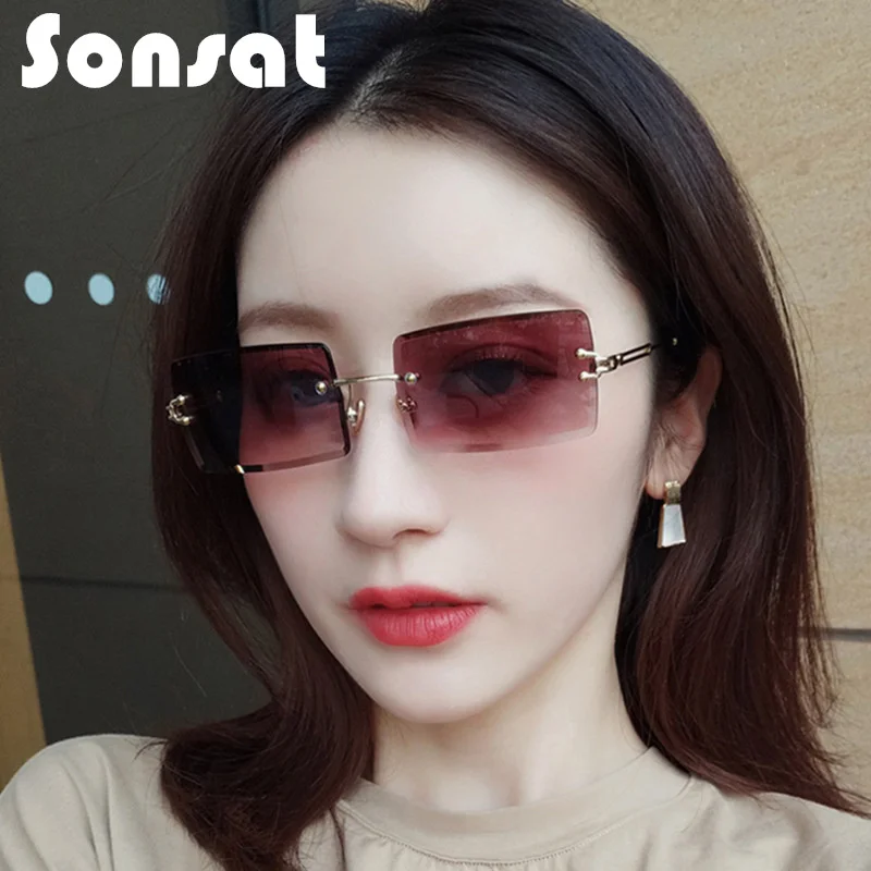 

2021 New Men's Rimless Rectangle Cut-edge Sunglasses Ladies Square Gradient Color Women Eyeglasses Classic Metal Glasses