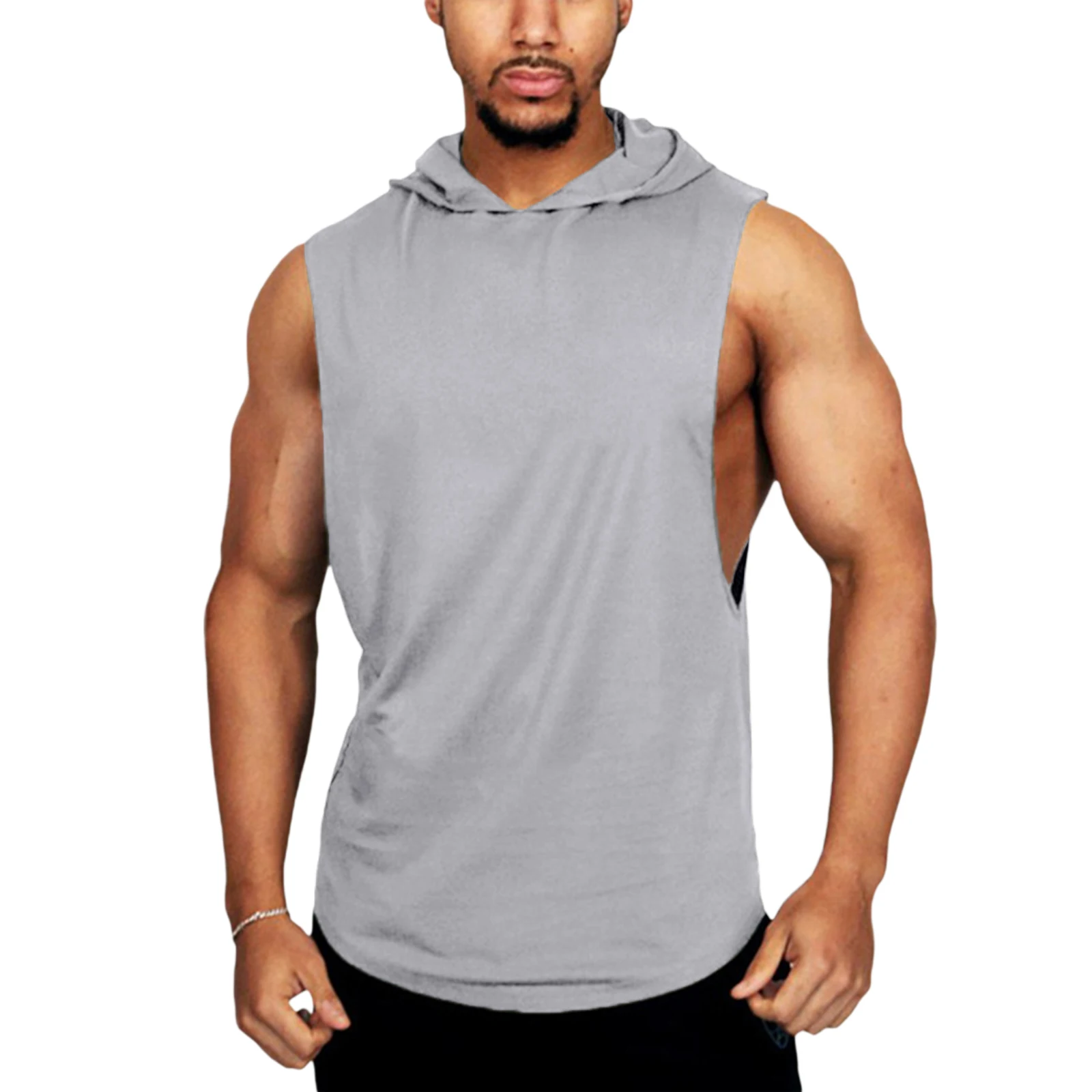 

Men Fashion Hooded Fitness Tank Top Sleeveless Solid Color Sports Fitness Tops for Men