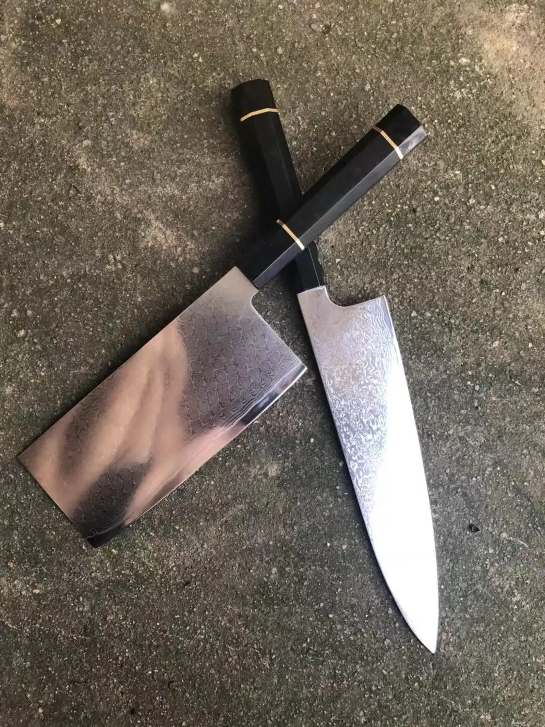 two kind of knife Дамасский стальной нож шеф-повара японский кухонный нож santoku VG10 острый нож для нарезки черного цвета восьмиугольник и Рог яка ручка - Цвет: two kind of knife