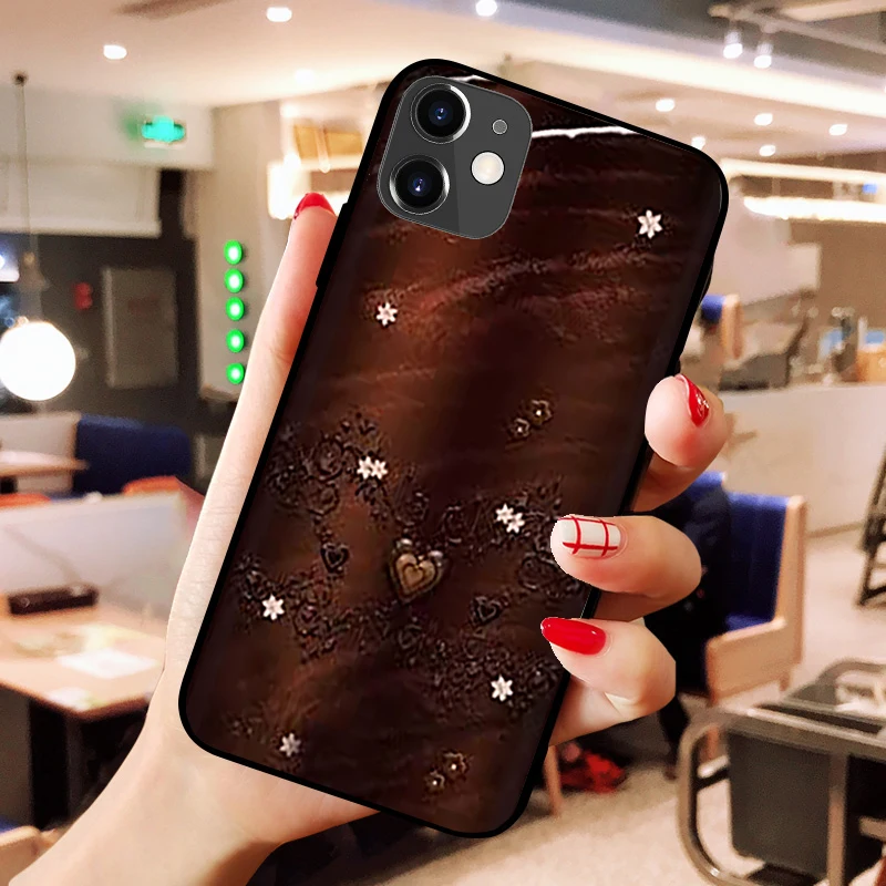 

Premium TPU Brown heart mobile wallpaper Silicone Soft Phone Case For iPhone 11 12 Pro X XR XS MAX 5 6 7 8 Plus SE