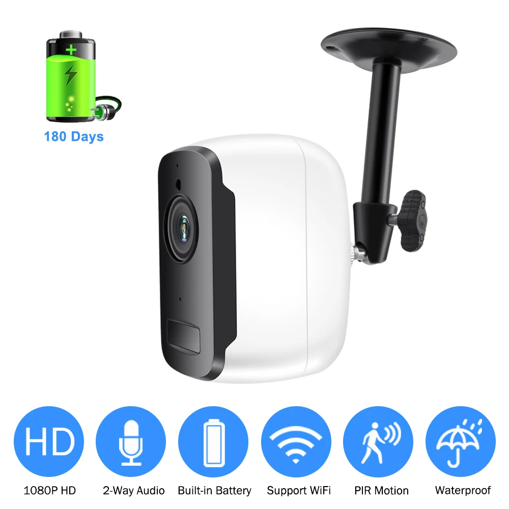 Беспроволочная батарея WiFi камера 1080P 2MP HD наружная крытая IP Беспроводная камера с питанием от аккумулятора PIR