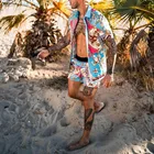 Мужской комплект из двух предметов, гавайская рубашка с коротким рукавом и шорты с принтом, мужские спортивные костюмы, Новинка лета 2021, повседневные пляжные топы и короткие брюки