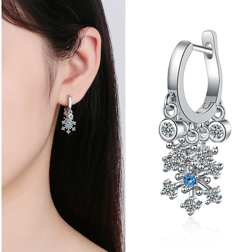 

Luxury Crystal Snowflake Earrings For Women Christmas Gift Top Grade 925 Sterling Silver Earrings Lady Jewelry 2021 Trendy Bijou