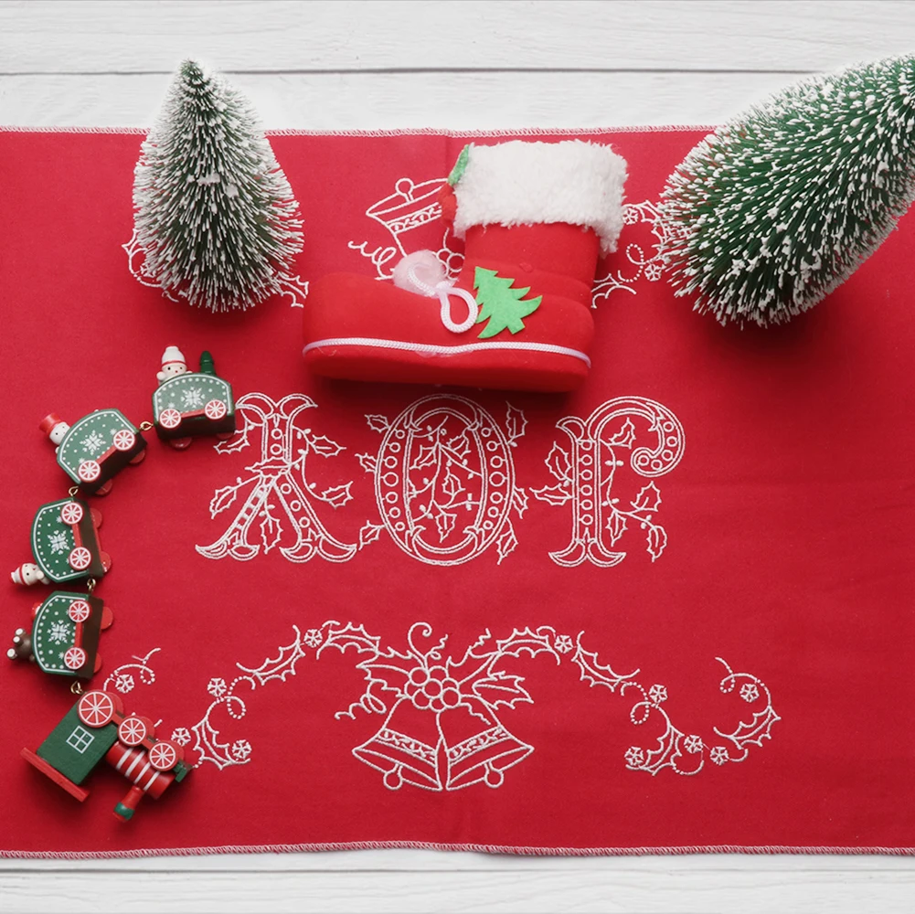 OHEART Red Christmas Table Runner Embroidered Holly Leaf Tree Elk Ranner Gift Holiday Decorations New Year | Дом и сад