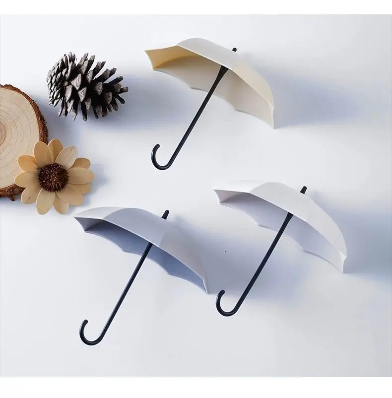 

3pcs Cute Umbrella Shape Self-adhesive Wall Door Hook Bag Keys Hanger Bathroom Kitchen Sticky Rack Clothing Hooks Home Supplies