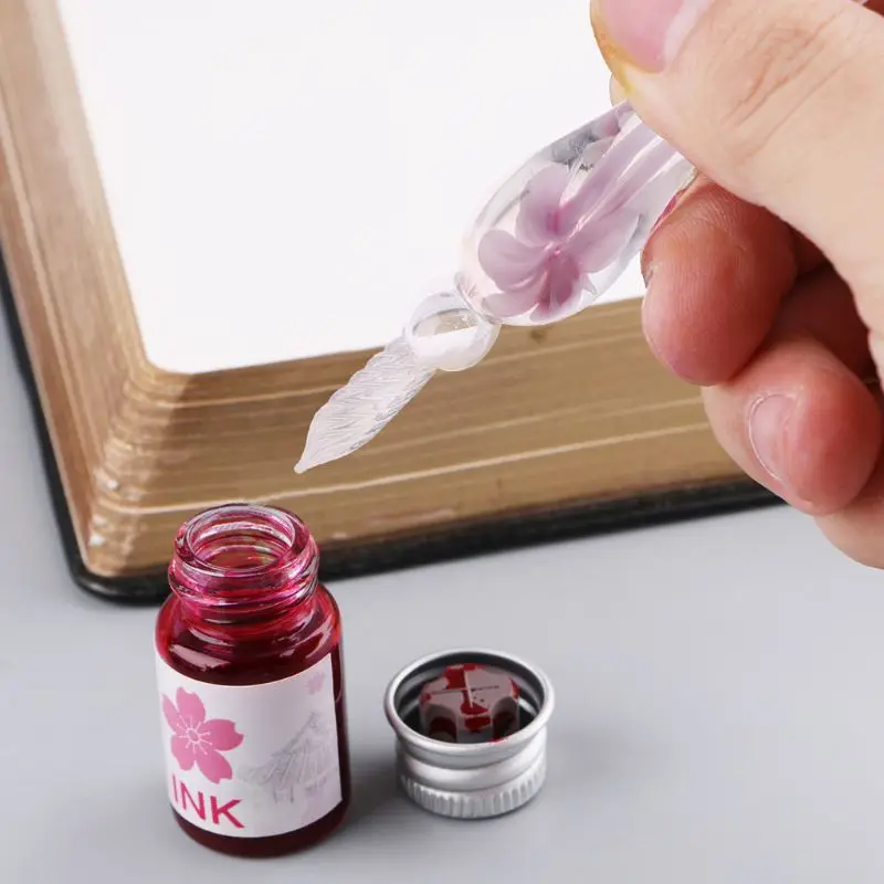 

13Pcs/Set Cherry Blossom Rain Bottled Dip Glass Pen Ink With Fountain Dip Writing Signature Pen Art Supplies Gifts Q1JC