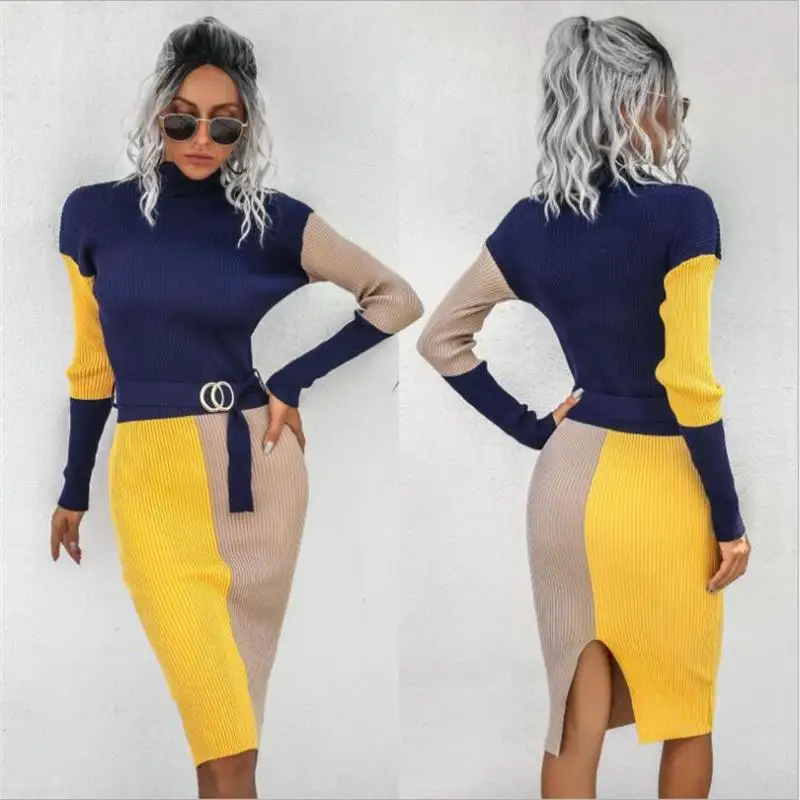 

Женское трикотажное платье-макси с длинным рукавом