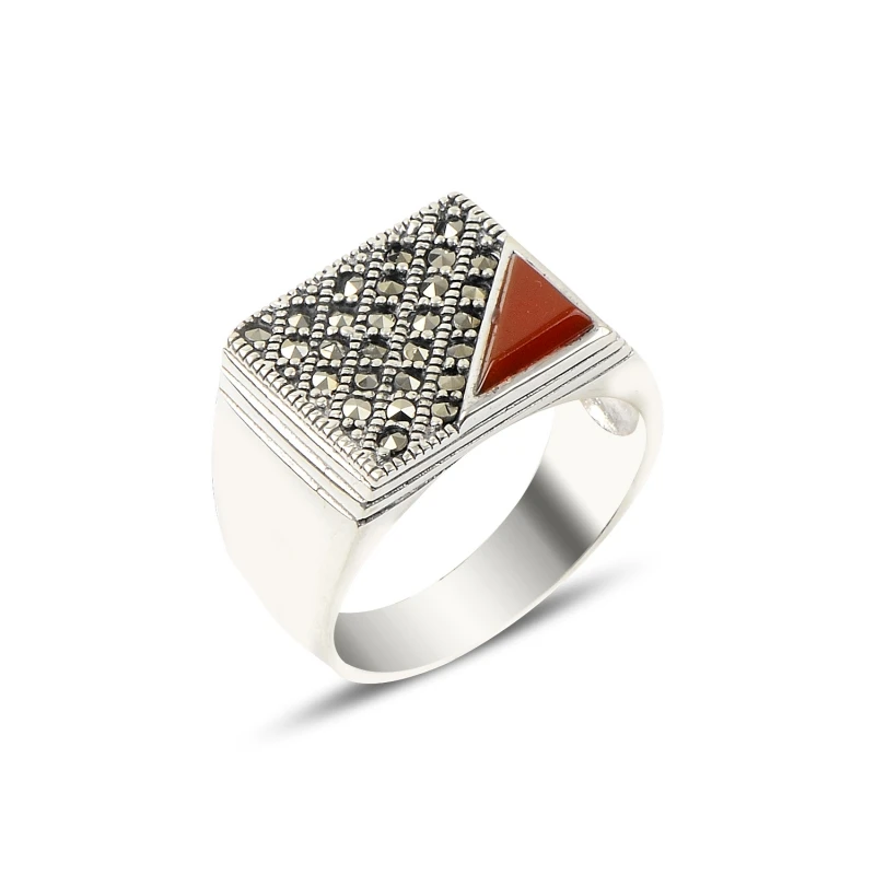 

Silverlina Silver Red Agate & Marcasite Ring