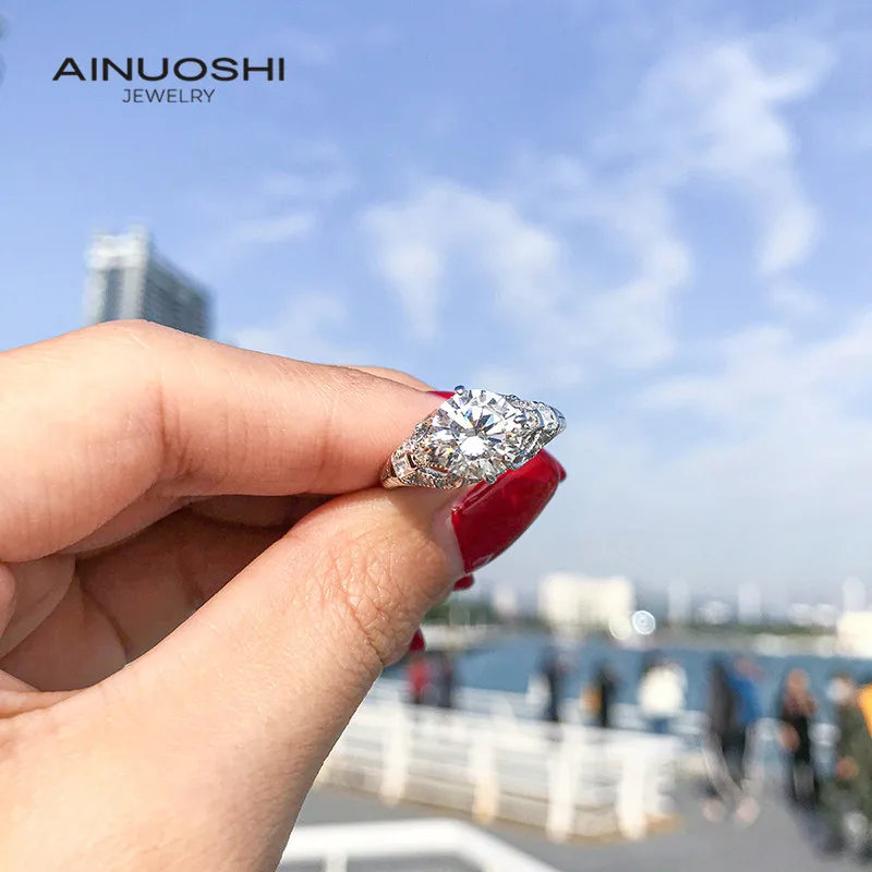 

AINUOSHI 925 Sterling Silver 2ct Round Simulated SONA Simulated Diamond Engagement Rings For Anniversary Wedding Vintage Rings