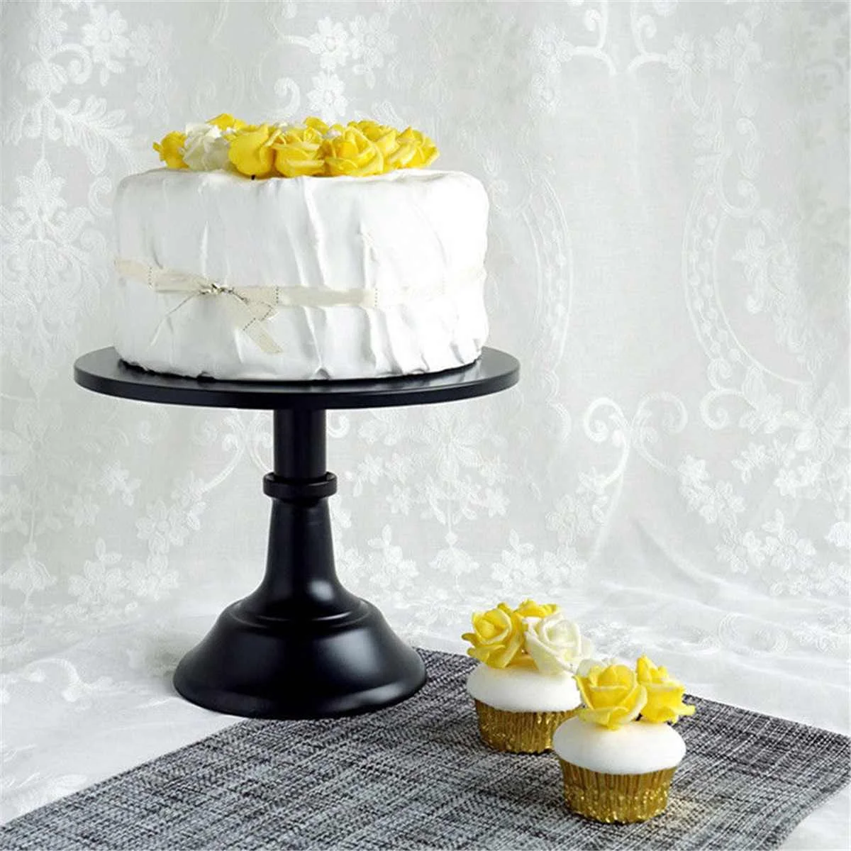 Round Cake Stand Pedestal Black Dessert Holder Exquisite Metal Iron Cake Rack Base Wedding Party Birthday Cupcake Holder 10 Inch