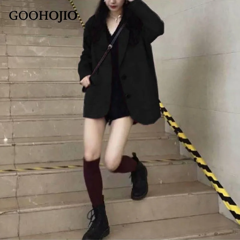 

GOOHOJIO 2021 New Spring and Autumn Loose Mid-length Fashion Blazer for Women Long-sleeved Women Blazer Oversized Blazers Women