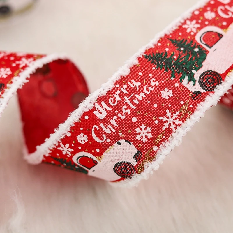 Рождественская лента для подарка ленты с пушистыми краями Рождественское
