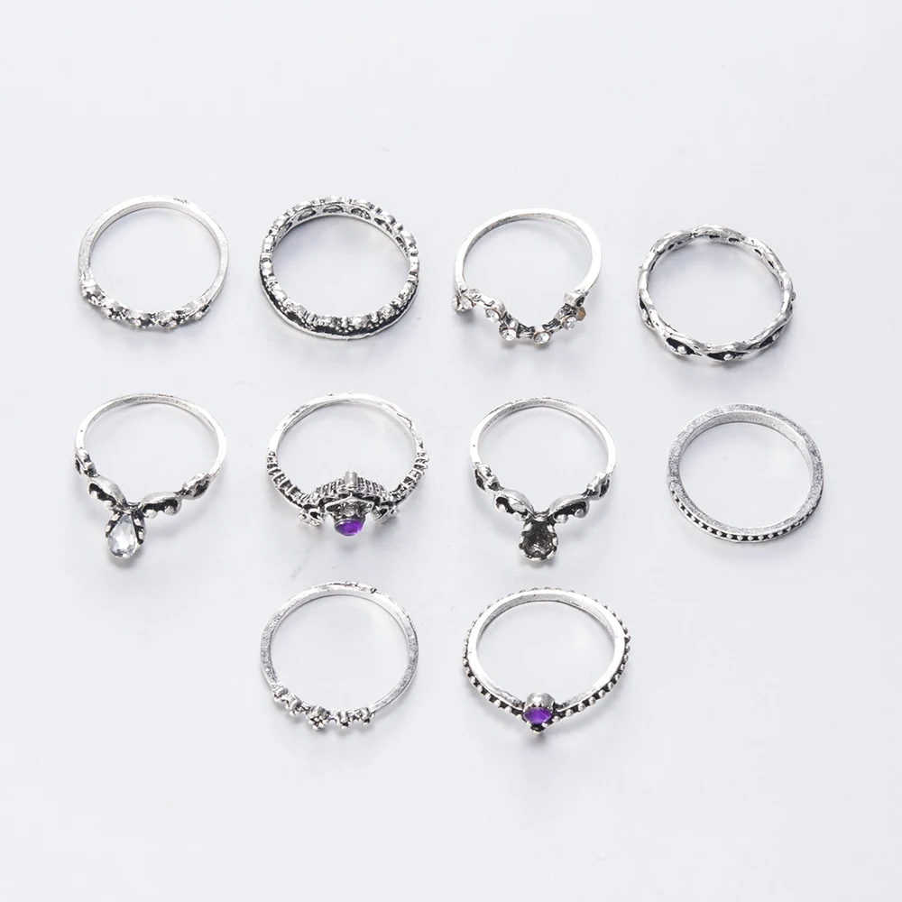 Новинка 2020 10 шт./компл. ретро кольца с короной и кристаллами модные ювелирные