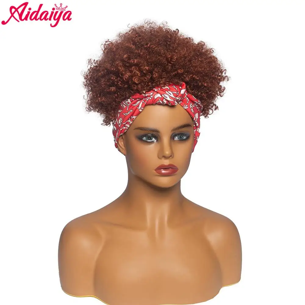 

Aidaiya Kinky Curly Short Wrap Wig Turban Wig Wrp and Wig Linked Headband Wigs Synthetic Afro Kinky Culry Wig for African Women