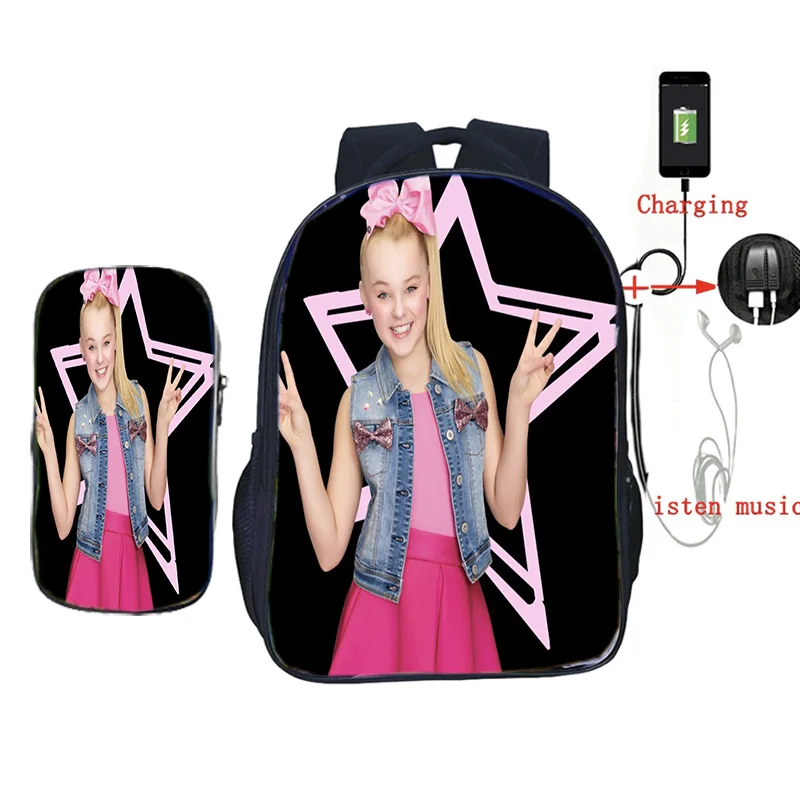 Женский рюкзак 2 шт./компл. цветной школьный с принтом Jojo Siwa и USB-зарядкой сумкой