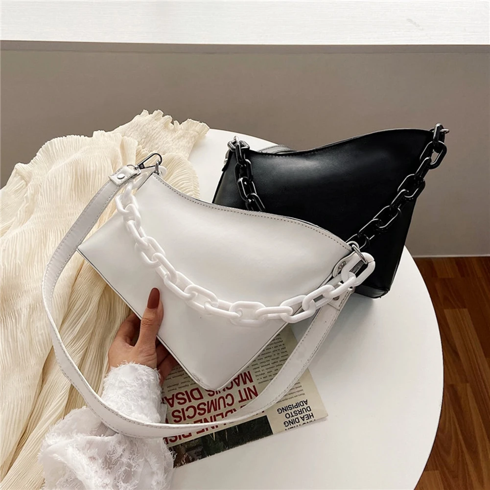 

Женские Простые однотонные сумки через плечо, новые модные сумки с цепочкой и ручками, женские повседневные сумки на плечо из искусственной...