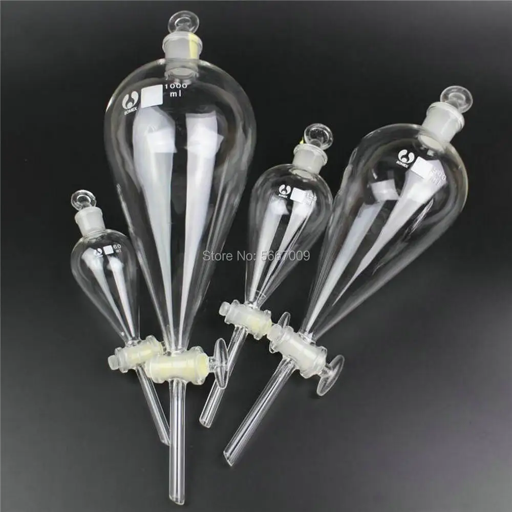 

2pcs/lot Lab 500ml glass pear-shaped Separating Conical Funnel With Glass Ground-in piston Laboratory Glassware