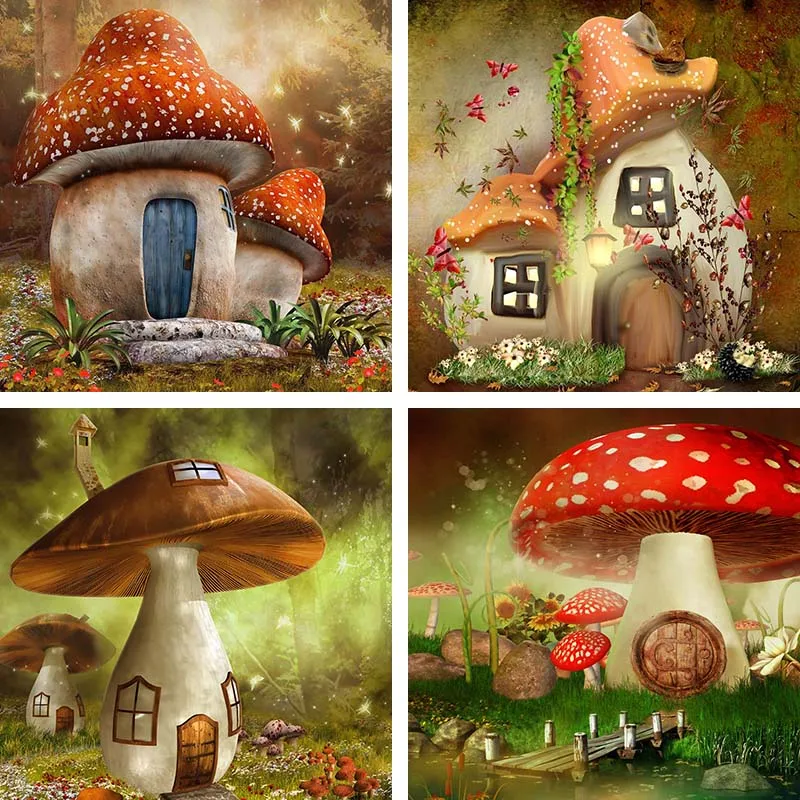 5D Даймонд Пейнтинг Грибной Дом Полный Пейзаж Карикатура Квадратное Круглое Вышивка Трава Искусство Кристалл Декор Дома Z6