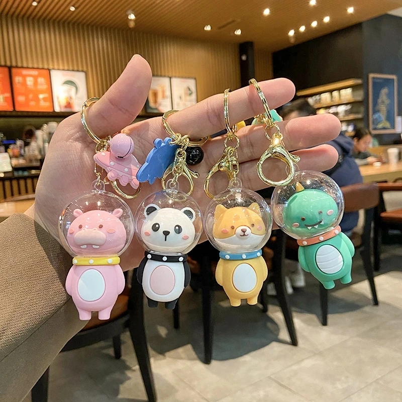 

Silicone Cartoon Cute Animal Keychain Dinosaur Hippo Panda Doll Spaceman Key Ring Creative Couple Backpack Pendant