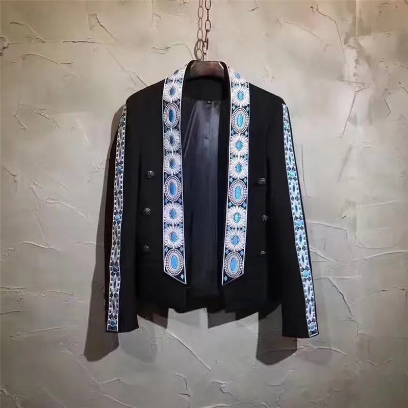 Мужской Роскошный Блейзер с вышивкой мужское пальто мужской облегающий пиджак
