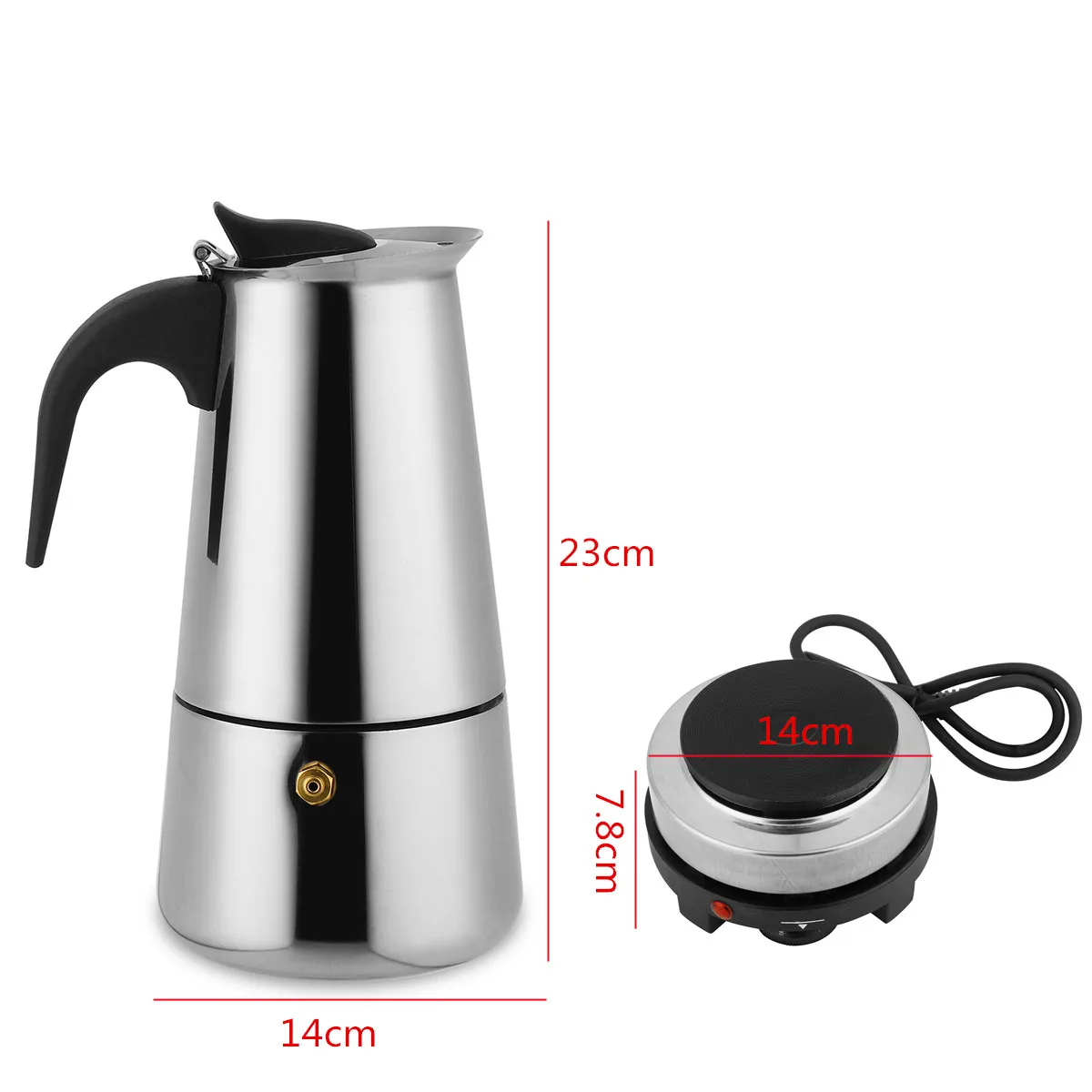 

9 Cups Stainless Steel Moka 450ml Mocha Espresso Latte Stovetop Filter Coffee Maker Pot Percolator w/Electric Stove Ourdoor Home