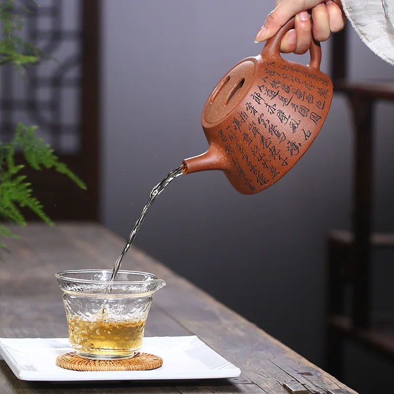 

Authentic Yixing, Purple Clay Teapot, Zisha, Handmade, Tea Set, Drinking, Huanglongshan Mud, Descending Mud Cow Cover Stone