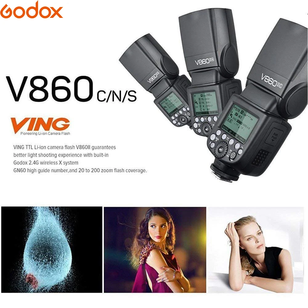 Вспышка Godox VING V860II с литиевым аккумулятором GN60 HSS 1/8000s TTL + триггер X1T для Canon Nikon Sony