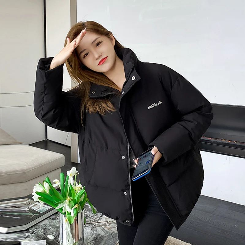 Parkas Women 2021 New Streetwear Casual Zipper Women's Winter Coat Overcoat Polyester Black Basic Autumn Jacket Clothing Female